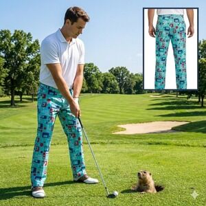 Loudmouth Golf Pants Geometric Print Golf Funky Colorful Men 32x30‎ Fits 32x28.5